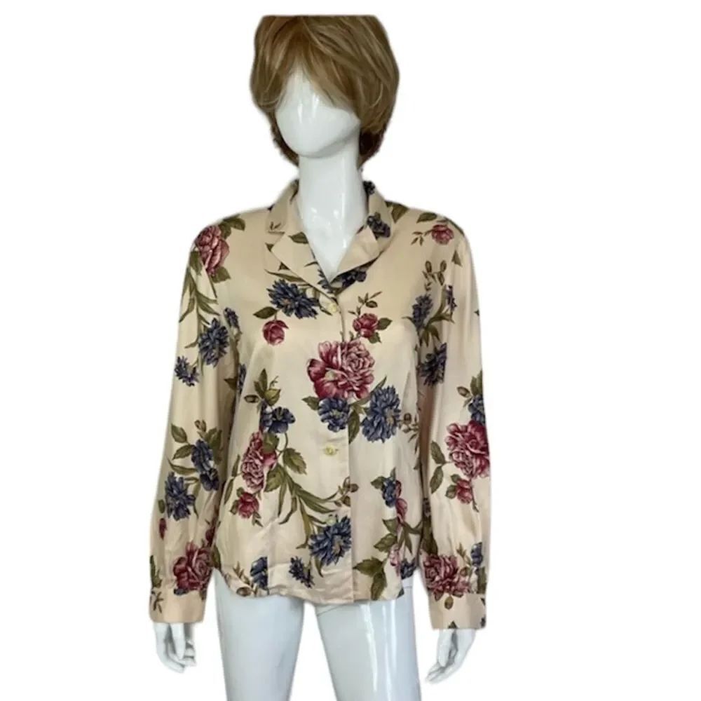 Liz Claiborne Vintage Floral Cottagecore Collared Long Sleeve Button-Up Shirt 8